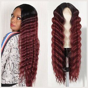30 Inch Synthetic Curly Wigs for Women Burgundy